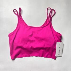 Danskin Scallop  Hem Womens Thin Double Strap   Crop  Tank Luminous Pink  Sz L
